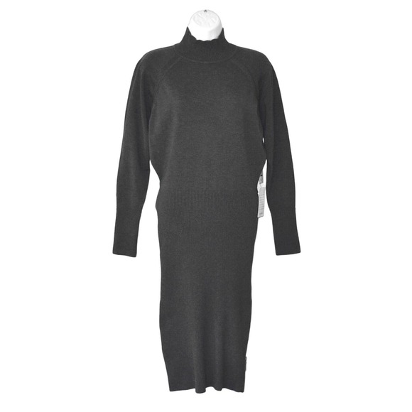 A8 NWT ELIZA J Grey Knit Mock Neck Zipper Side Long Sleeve Sweater Dress Size S - Picture 2 of 8